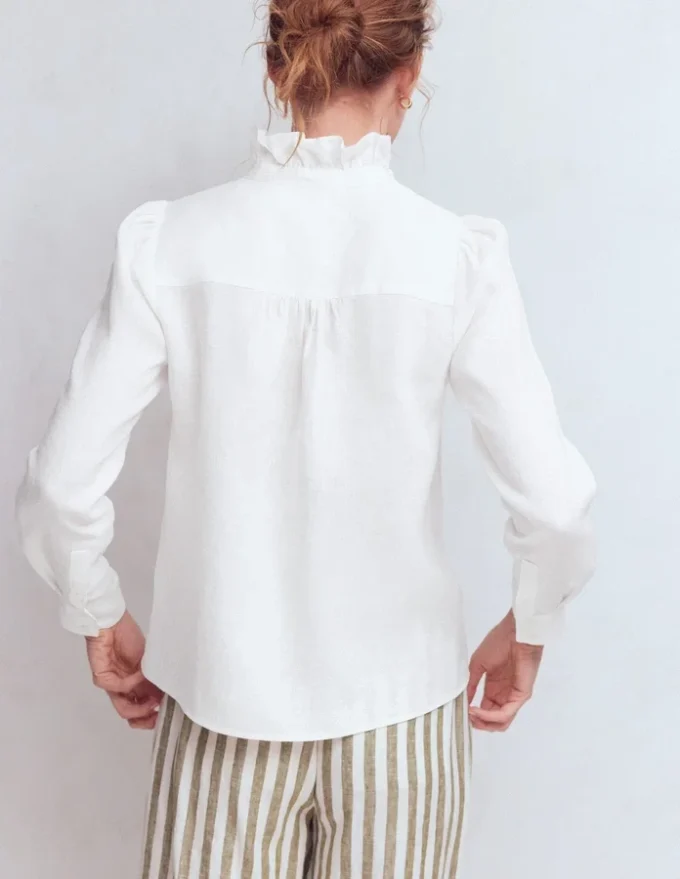 Isabel Ruffle Linen Shirt White Isabel Ruffle Linen Shirt White