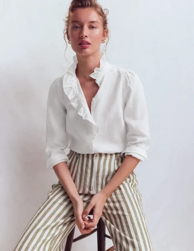 Isabel Ruffle Linen Shirt White Isabel Ruffle Linen Shirt White