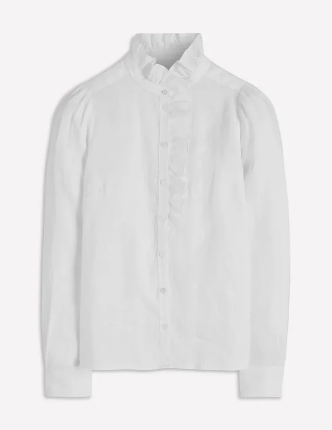 Isabel Ruffle Linen Shirt White Isabel Ruffle Linen Shirt White
