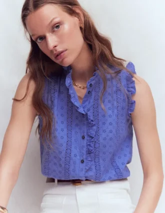 Isabel Sleeveless Broderie Top Cornflower Blue