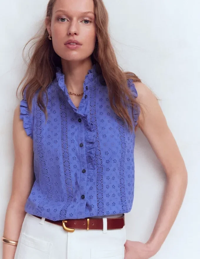 Isabel Sleeveless Broderie Top Cornflower Blue Isabel Sleeveless Broderie Top Cornflower Blue