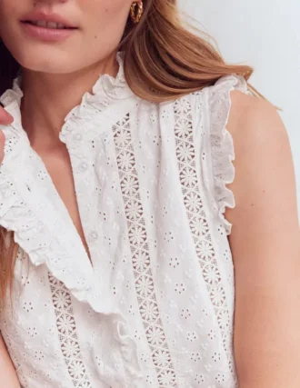 Isabel Sleeveless Broderie Top White