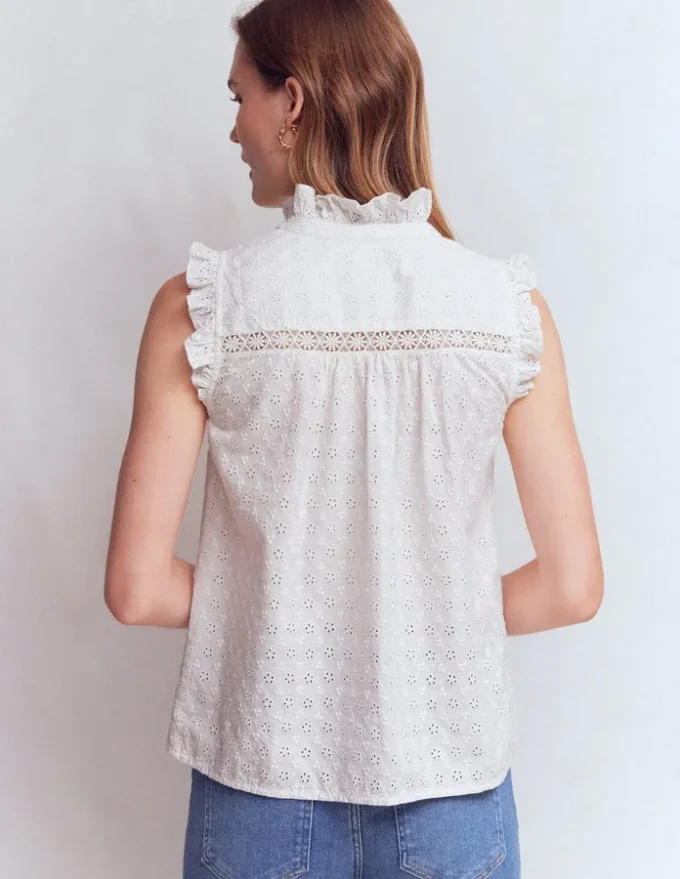 Isabel Sleeveless Broderie Top White Isabel Sleeveless Broderie Top White
