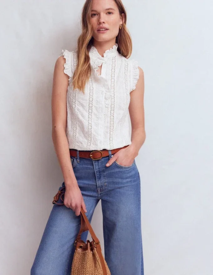Isabel Sleeveless Broderie Top White Isabel Sleeveless Broderie Top White