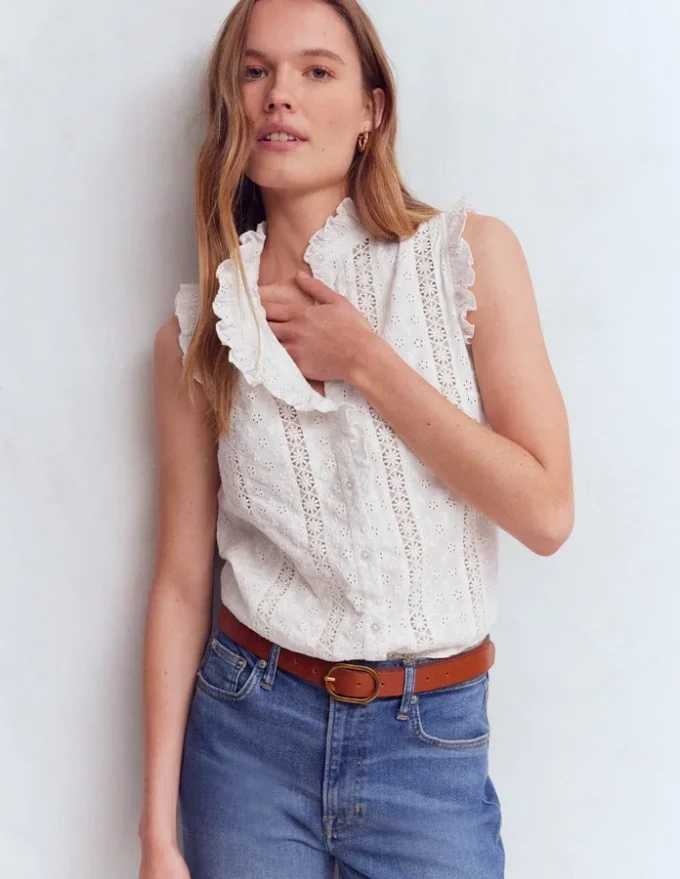 Isabel Sleeveless Broderie Top White Isabel Sleeveless Broderie Top White