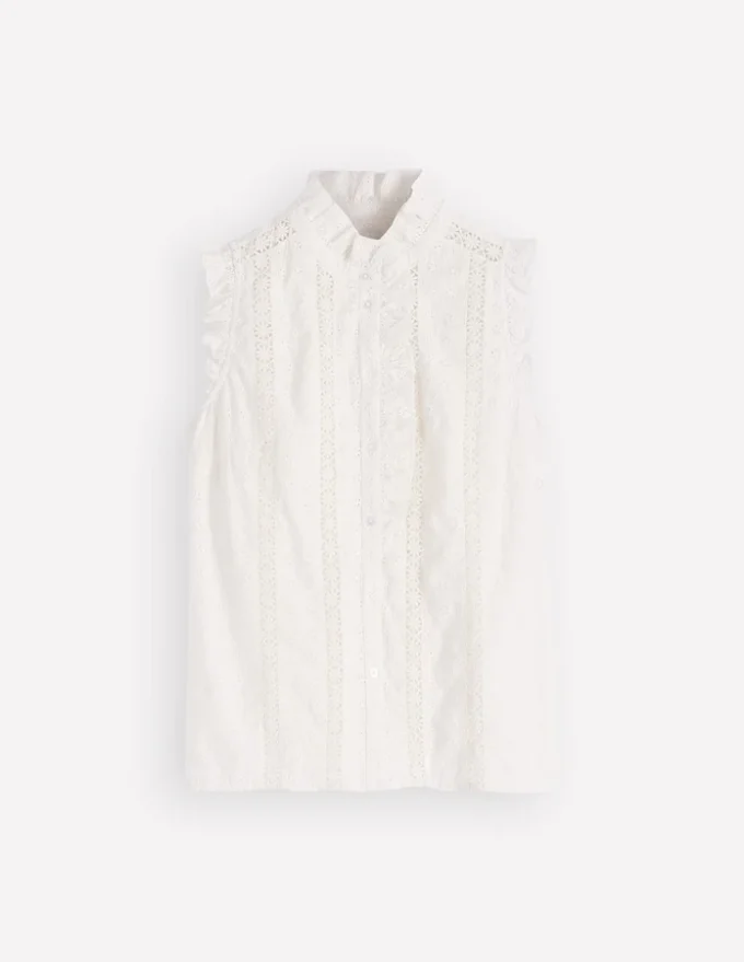 Isabel Sleeveless Broderie Top White Isabel Sleeveless Broderie Top White
