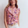 Isabel Sleeveless Linen Top Blooming Pink, Blossomy Garden Isabel Sleeveless Linen Top Blooming Pink, Blossomy Garden