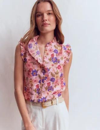 Isabel Sleeveless Linen Top Blooming Pink, Blossomy Garden