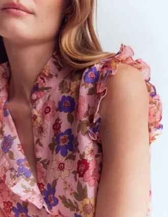 Isabel Sleeveless Linen Top Blooming Pink, Blossomy Garden