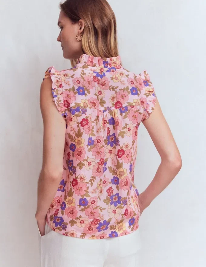 Isabel Sleeveless Linen Top Blooming Pink, Blossomy Garden Isabel Sleeveless Linen Top Blooming Pink, Blossomy Garden