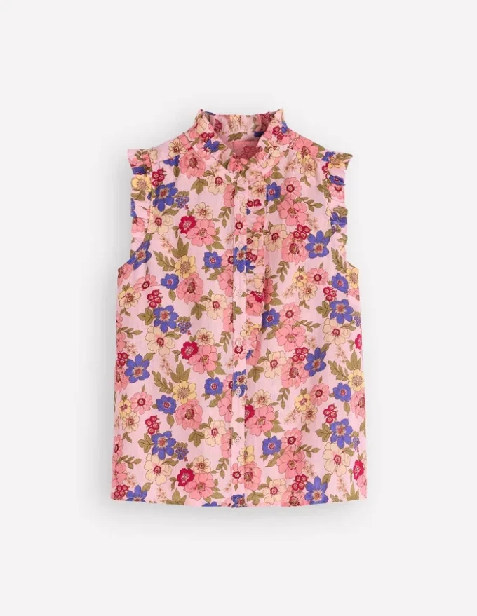 Isabel Sleeveless Linen Top Blooming Pink, Blossomy Garden Isabel Sleeveless Linen Top Blooming Pink, Blossomy Garden