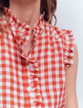 Isabel Sleeveless Linen Top Burnt Red Gingham