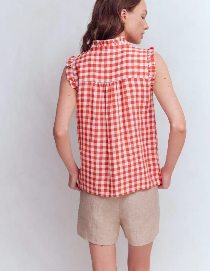 Isabel Sleeveless Linen Top Burnt Red Gingham Isabel Sleeveless Linen Top Burnt Red Gingham