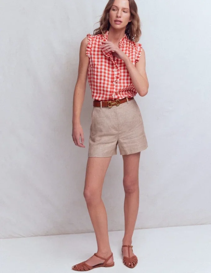 Isabel Sleeveless Linen Top Burnt Red Gingham Isabel Sleeveless Linen Top Burnt Red Gingham
