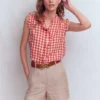 Isabel Sleeveless Linen Top Burnt Red Gingham Isabel Sleeveless Linen Top Burnt Red Gingham