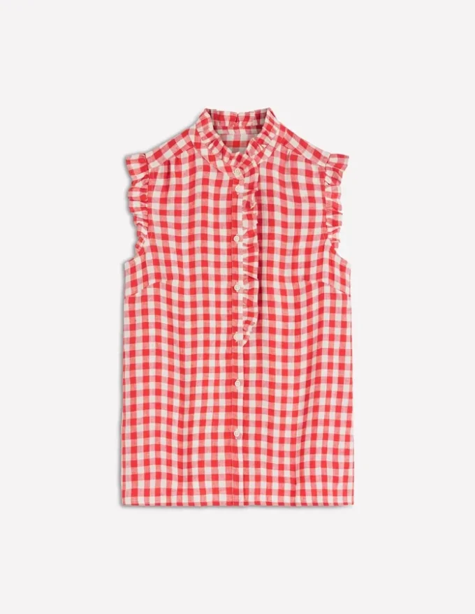 Isabel Sleeveless Linen Top Burnt Red Gingham Isabel Sleeveless Linen Top Burnt Red Gingham