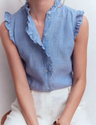 Isabel Sleeveless Linen Top Chambray