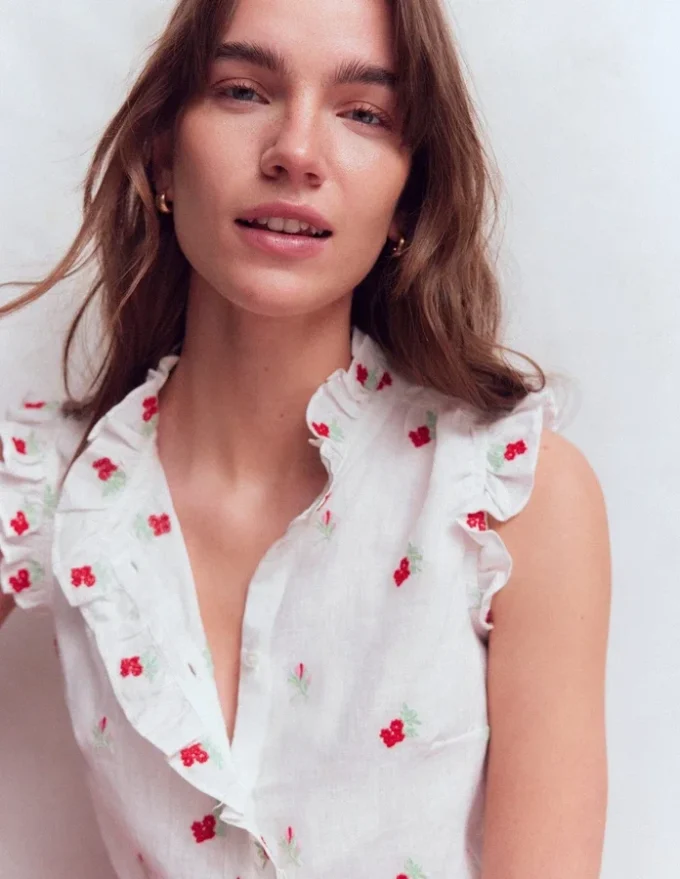Isabel Sleeveless Linen Top Floral Embroidery Isabel Sleeveless Linen Top Floral Embroidery