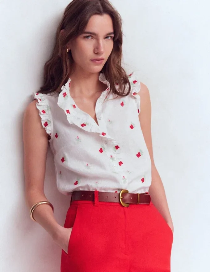 Isabel Sleeveless Linen Top Floral Embroidery Isabel Sleeveless Linen Top Floral Embroidery