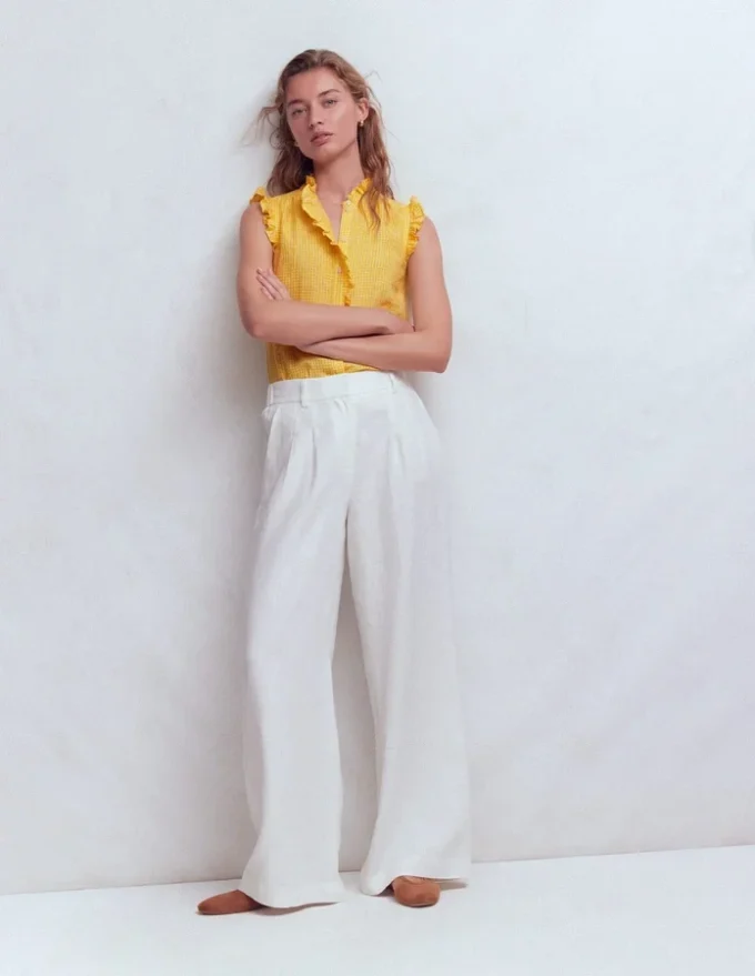Isabel Sleeveless Linen Top French Marigold Micro Gingham Isabel Sleeveless Linen Top French Marigold Micro Gingham