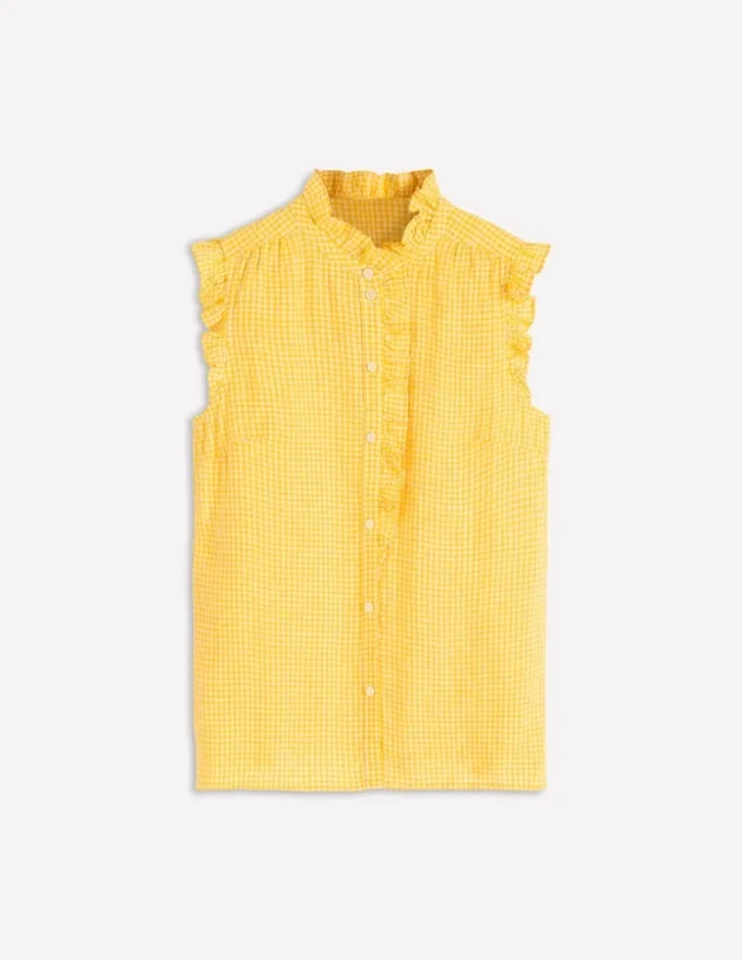 Isabel Sleeveless Linen Top French Marigold Micro Gingham Isabel Sleeveless Linen Top French Marigold Micro Gingham