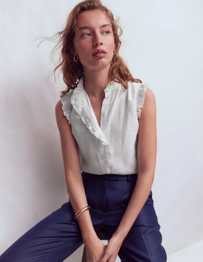 Isabel Sleeveless Linen Top White Isabel Sleeveless Linen Top White