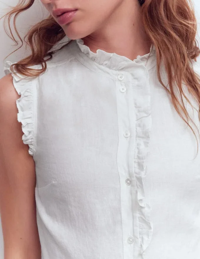 Isabel Sleeveless Linen Top White Isabel Sleeveless Linen Top White