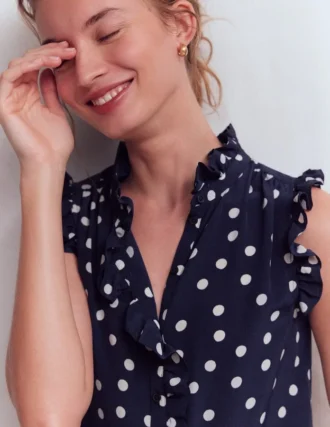 Isabel Sleeveless Silk Top French Navy, Painted Dot