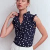 Isabel Sleeveless Silk Top French Navy, Painted Dot Isabel Sleeveless Silk Top French Navy, Painted Dot