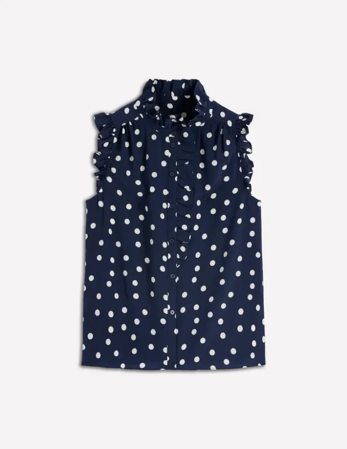 Isabel Sleeveless Silk Top French Navy, Painted Dot Isabel Sleeveless Silk Top French Navy, Painted Dot
