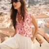 Isabel Sleeveless Silk Top Pink, Bloom Scatter Mono Isabel Sleeveless Silk Top Pink, Bloom Scatter Mono