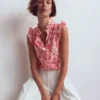 Isabel Sleeveless Silk Top Pink, Bloom Scatter Mono Isabel Sleeveless Silk Top Pink, Bloom Scatter Mono
