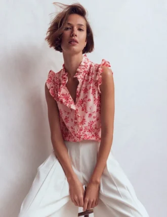 Isabel Sleeveless Silk Top Pink, Bloom Scatter Mono