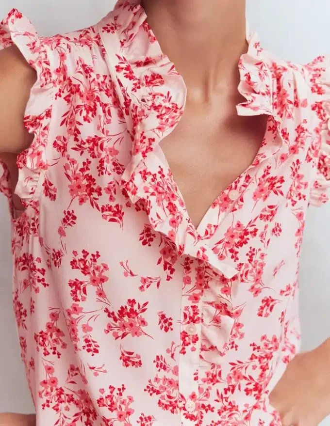 Isabel Sleeveless Silk Top Pink, Bloom Scatter Mono Isabel Sleeveless Silk Top Pink, Bloom Scatter Mono
