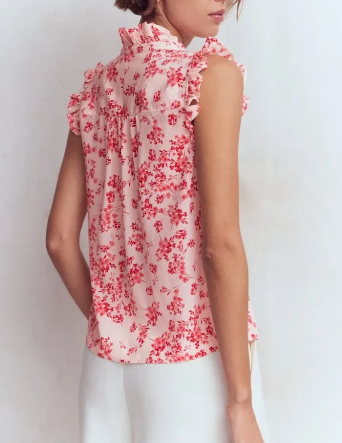 Isabel Sleeveless Silk Top Pink, Bloom Scatter Mono Isabel Sleeveless Silk Top Pink, Bloom Scatter Mono