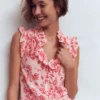 Isabel Sleeveless Silk Top Pink, Bloom Scatter Mono Isabel Sleeveless Silk Top Pink, Bloom Scatter Mono
