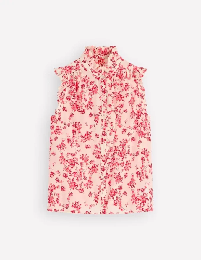 Isabel Sleeveless Silk Top Pink, Bloom Scatter Mono Isabel Sleeveless Silk Top Pink, Bloom Scatter Mono