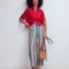 Islington Linen Crop Pants Faience and Rose Multistripe Islington Linen Crop Pants Faience and Rose Multistripe