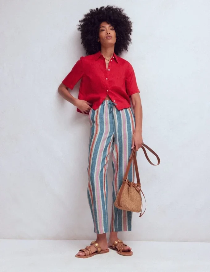 Islington Linen Crop Pants Faience and Rose Multistripe Islington Linen Crop Pants Faience and Rose Multistripe