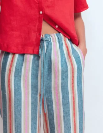 Islington Linen Crop Pants Faience and Rose Multistripe