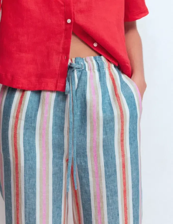 Islington Linen Crop Pants Faience and Rose Multistripe Islington Linen Crop Pants Faience and Rose Multistripe
