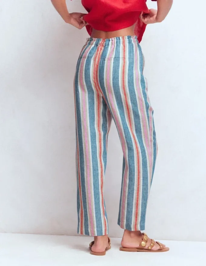 Islington Linen Crop Pants Faience and Rose Multistripe Islington Linen Crop Pants Faience and Rose Multistripe