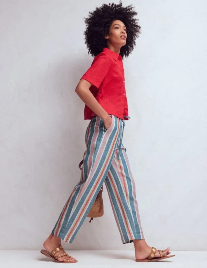 Islington Linen Crop Pants Faience and Rose Multistripe Islington Linen Crop Pants Faience and Rose Multistripe
