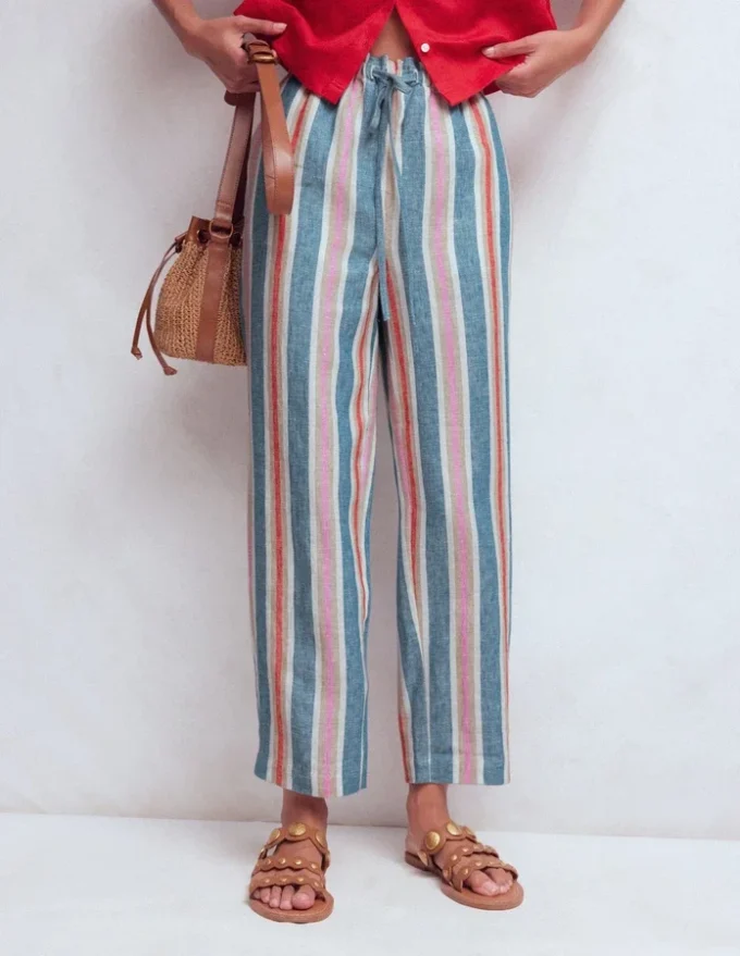 Islington Linen Crop Pants Faience and Rose Multistripe Islington Linen Crop Pants Faience and Rose Multistripe