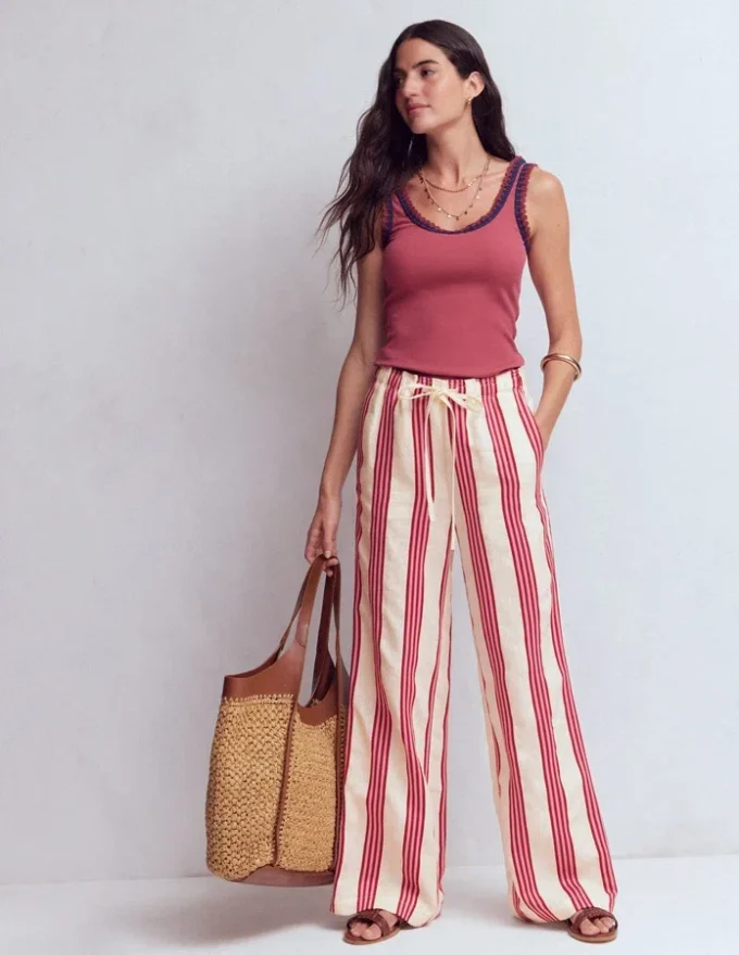 Islington Linen Pants Ivory, Brown & Pink Stripe Islington Linen Pants Ivory, Brown & Pink Stripe