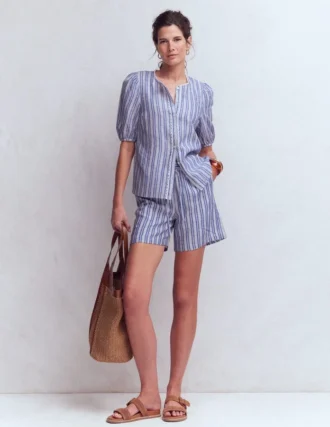 Islington Linen Shorts Bright blue Stripe