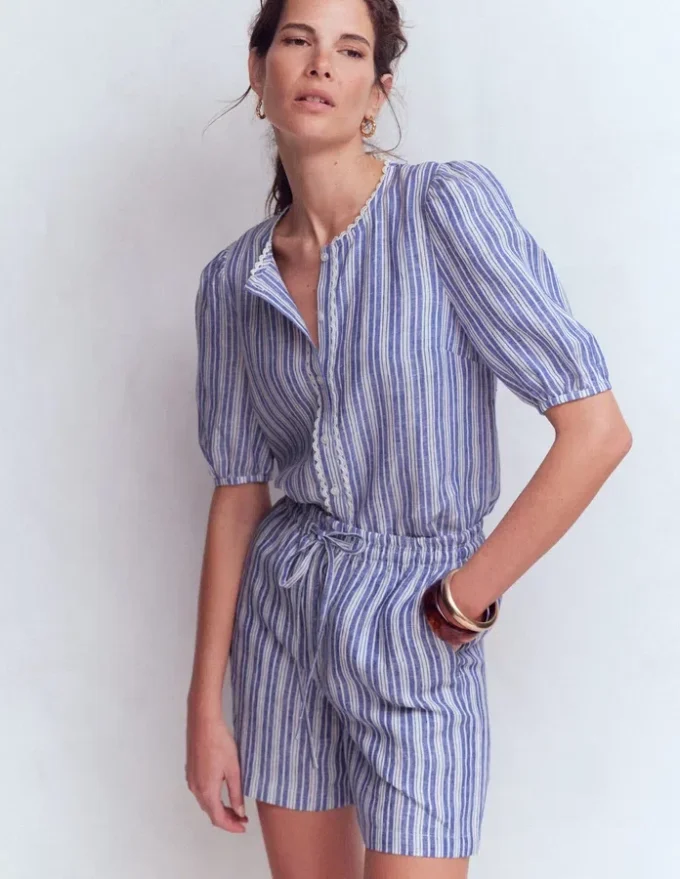 Islington Linen Shorts Bright blue Stripe Islington Linen Shorts Bright blue Stripe
