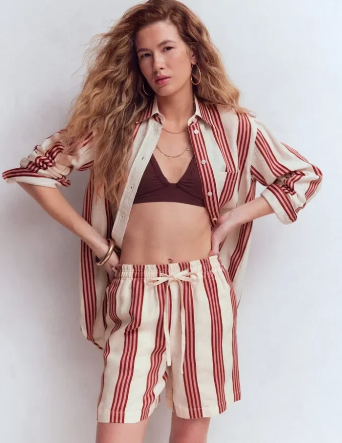 Islington Linen Shorts Ivory, Brown, Pink Stripe Islington Linen Shorts Ivory, Brown, Pink Stripe