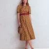 Ivy Cotton Midi Dress Brown Painted Dot Spaced Ivy Cotton Midi Dress Brown Painted Dot Spaced