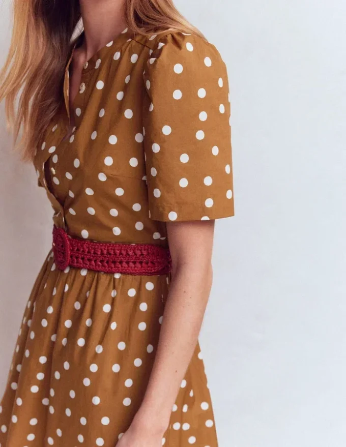 Ivy Cotton Midi Dress Brown Painted Dot Spaced Ivy Cotton Midi Dress Brown Painted Dot Spaced